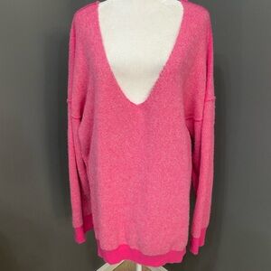 FREE PEOPLE Womens Deep V-Neck Oversized Sweater Off ShoulderContrasting Pinks M